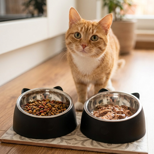 Ergonomic Stainless Steel Cat Bowl – Tilted Design for Healthier Eating