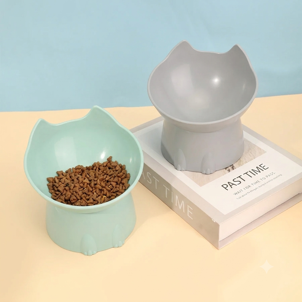 Whiskerware Elevated Cat Bowl – Anti-Slip Feeding Dish with Tilted Edge