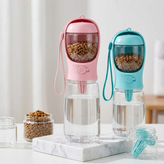 2-in-1 Reise-Trinkflasche mit Futternapf – Wasser & Snacks immer dabei!