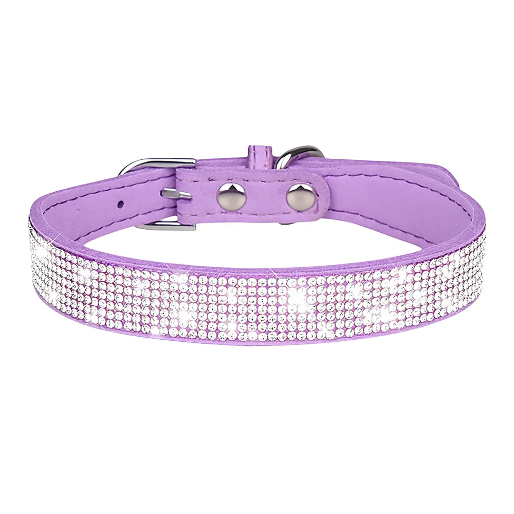 New Shiny Rhinestone Pet Collar, Soft Microfiber Adjustable Collar for Small Medium Dogs & Cats, Lightweight Walking Collar