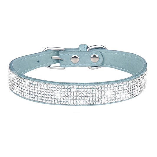 New Shiny Rhinestone Pet Collar, Soft Microfiber Adjustable Collar for Small Medium Dogs & Cats, Lightweight Walking Collar